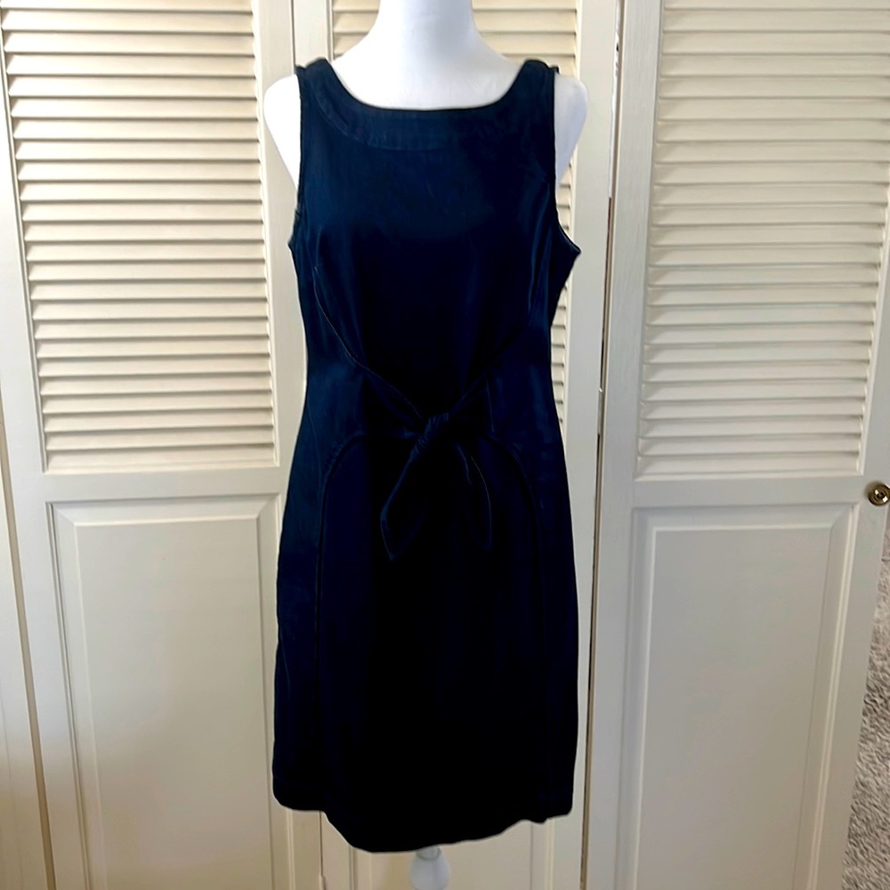 Holding Horses Denim sheath dress with faux tie